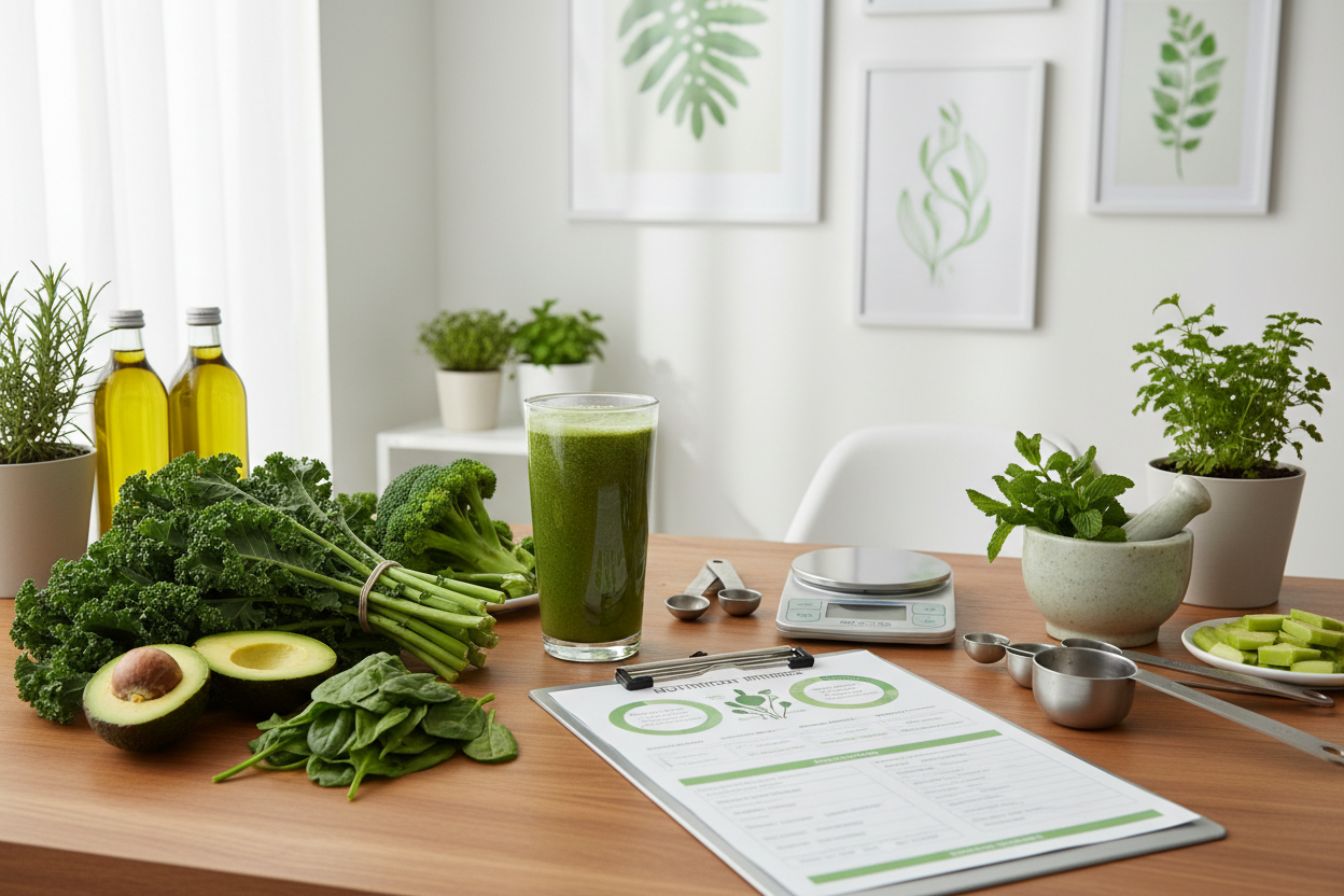 an image for nutritional consultations no humans add green colors