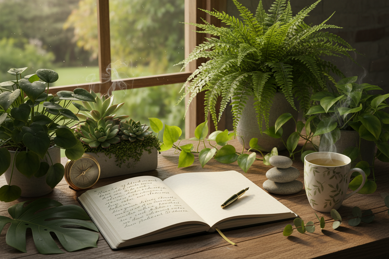 an image to represent lifestyle advice life coach no humans green colors throughout